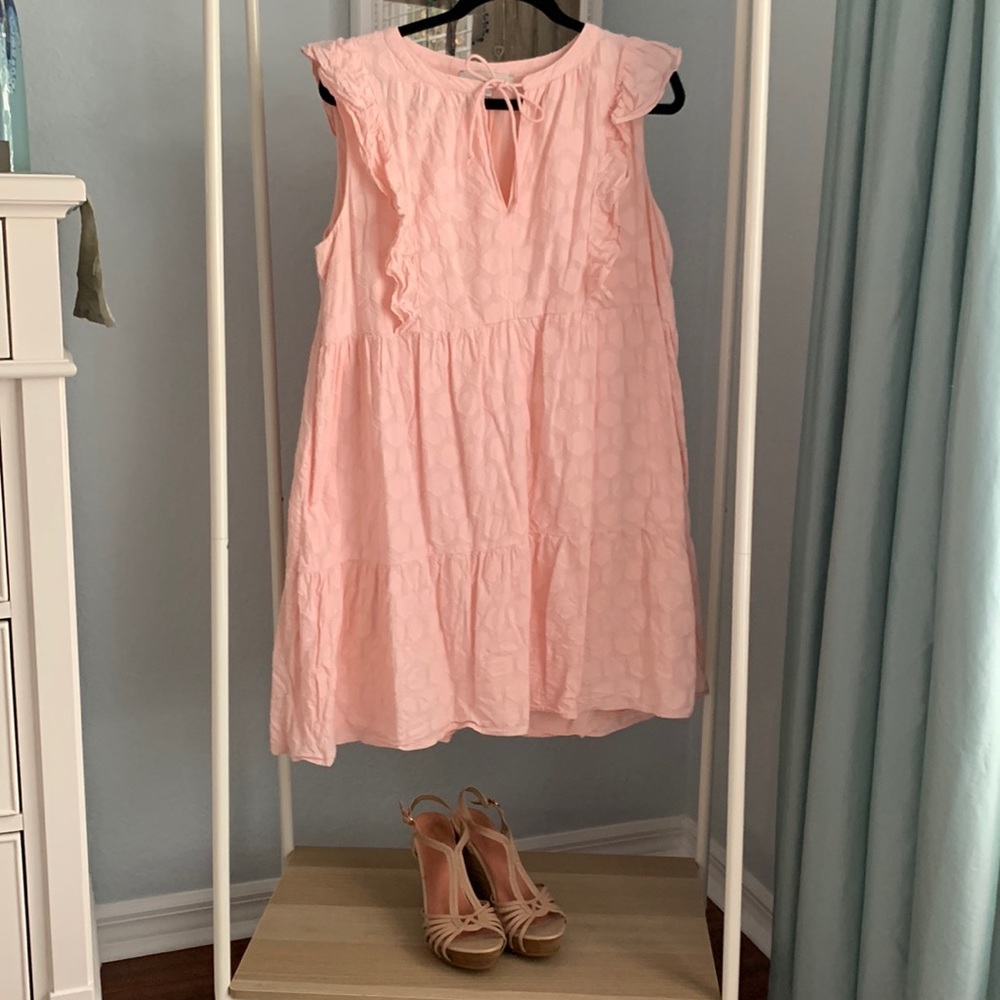 Loft Peach and Gold Ruffle Dress, like new, size large